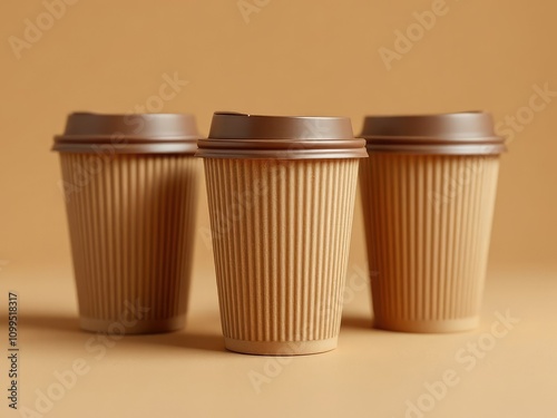 Wallpaper Mural Elegant beige tilt-shift disposable coffee cups. Torontodigital.ca