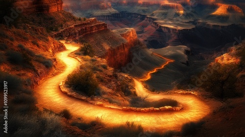 Golden Hour Glow on Serpentine Grand Canyon Trail