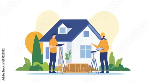 Home Surveyors Inspecting a Modern House photo