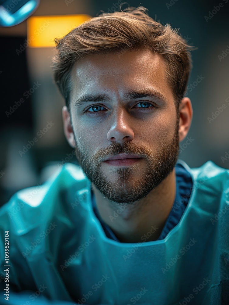 Fototapeta premium Man with a beard and a blue shirt , health professional