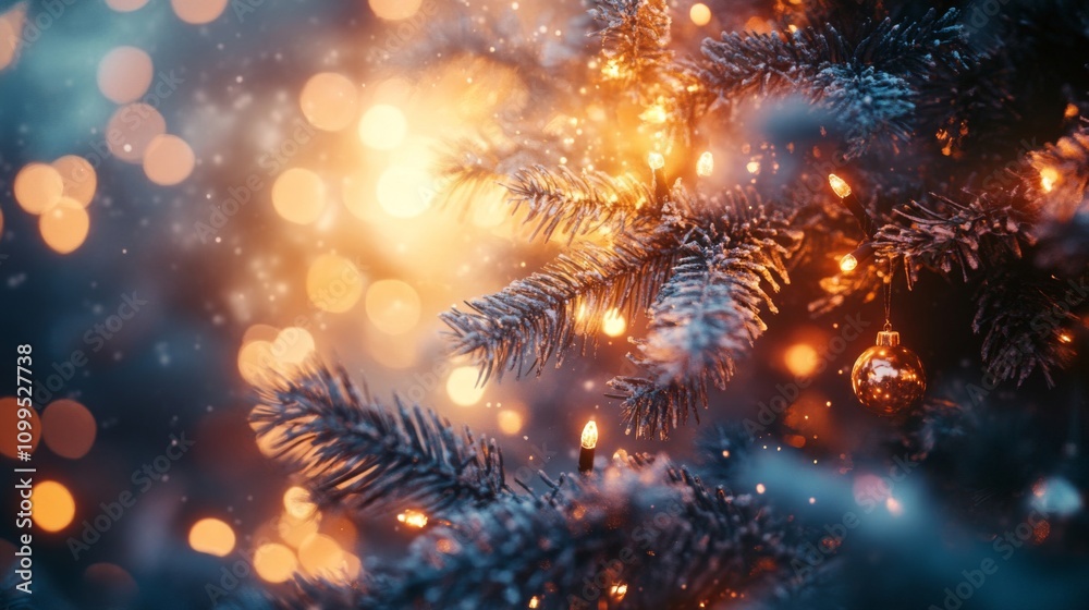 Fototapeta premium Festive Winter Tree Lights Sparkle Brightly