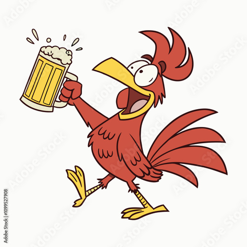 Cartoon rooster holding beer glass