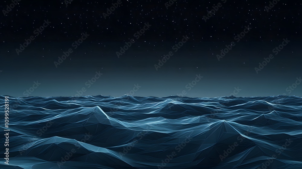Obraz premium wave background with blue and black polygonal shapes, low-poly style, dark background