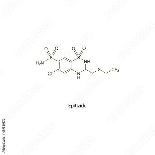 Epitizide flat skeletal molecular structure Thiazide diuretic drug used in hypertension, oedema treatment. Vector illustration scientific diagram.