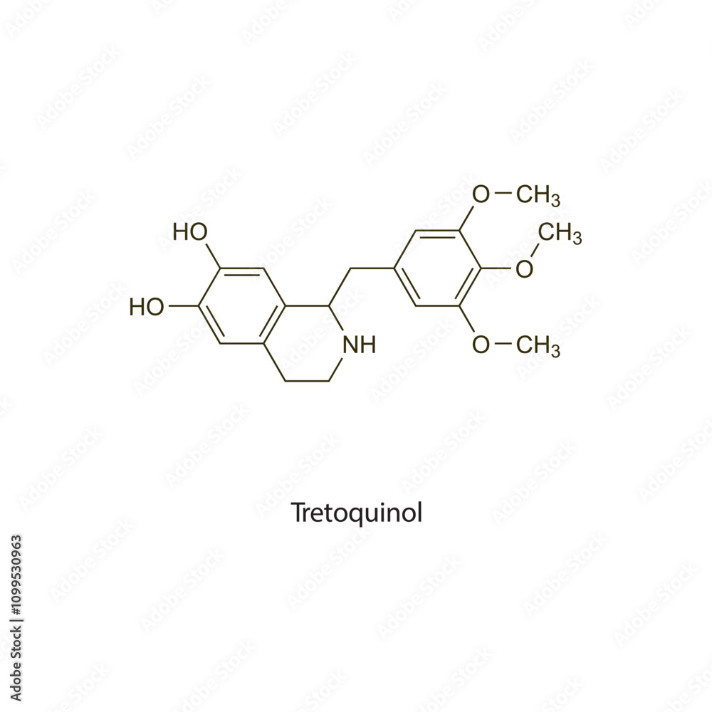 Fototapeta premium Tretoquinol flat skeletal molecular structure beta agonist drug used in Asthma treatment. Vector illustration scientific diagram.