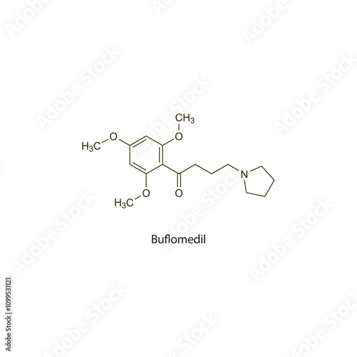 Buflomedil flat skeletal molecular structure vasodilator drug used in hypertension treatment. Vector illustration scientific diagram.