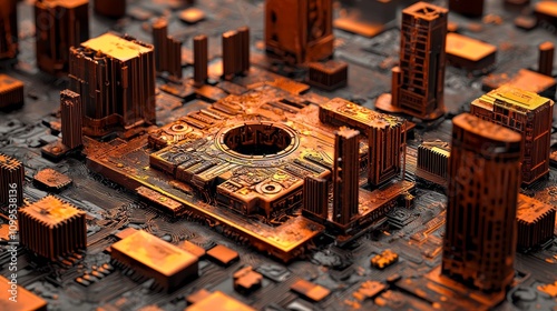 Abstract Rusty Circuit Board with Oxide Ions photo