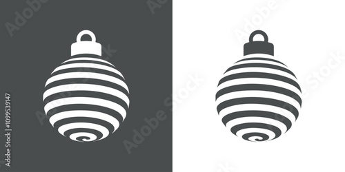 Decoración de Navidad. Logo con silueta de bola de navidad en espacio negativo con líneas curvas paralelas para tarjetas y felicitaciones
