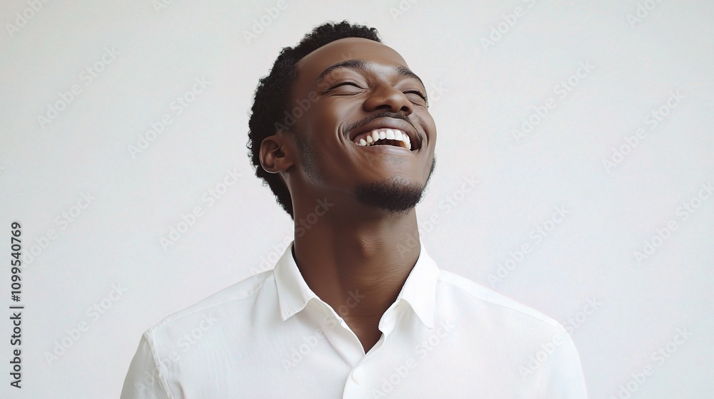 Obraz premium Happy Dark-Skinned Male Smiling Portrait in Bright Environment