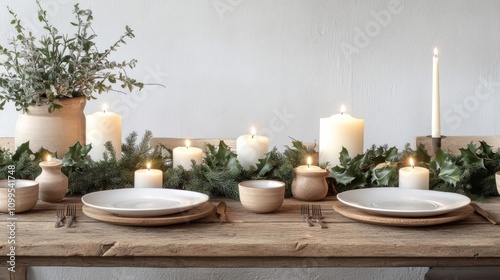 Wallpaper Mural Rustic Christmas Table Setting With Candles And Greenery Torontodigital.ca