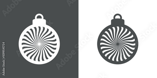 Tiempo de Navidad. Logo con silueta de bola de navidad con línea radial con forma de remolino para su uso en tarjetas y felicitaciones