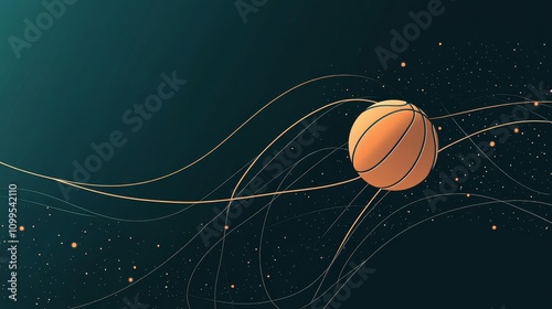 Minimalist Basketball Christmas Wallpaper - Elegant Christmas basketball design, minimalist style, gold lines, dark background, festive sports theme. photo