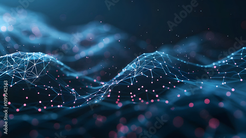 Abstract image of glowing data points and lines forming a wavy grid on a dark background, representing digital connectivity photo