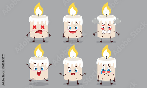 cute candle cartoon with many expressions design illustration