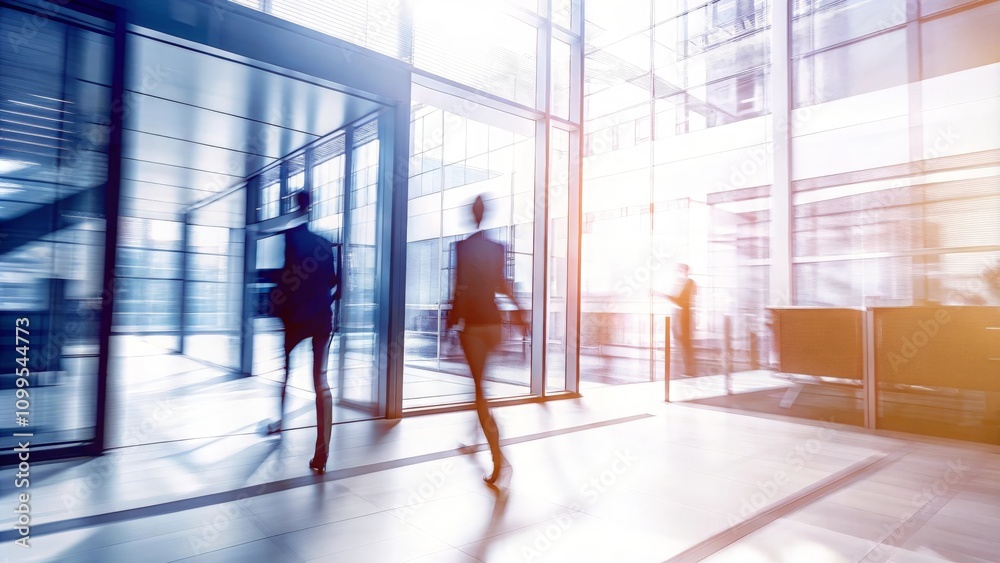 Obraz premium Business People Walking: Motion Blur in Contemporary Office