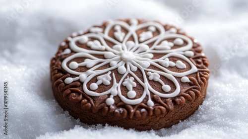 Decorated Chocolate Cookie On Snowy Surface photo