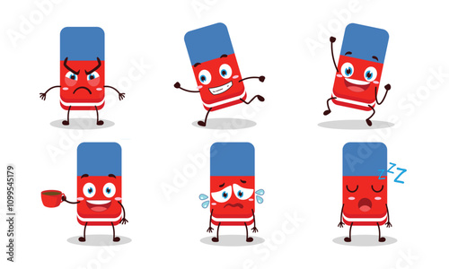 funny eraser cartoon character with various pose activity design illustration