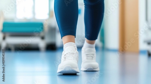 Therapist Helping Patient Practice Walking with Assistive Devices for Balance and Functional Improvement in Physical Rehabilitation Therapy Session photo