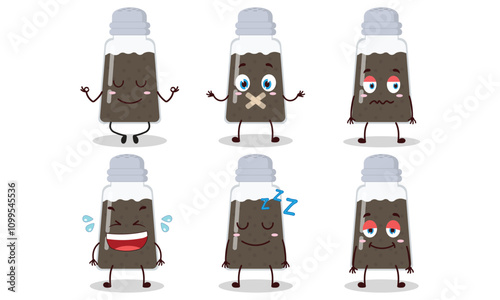 funny black pepper cartoon with various expressions design illustration