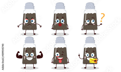 funny black pepper cartoon with different expressions character design illustration