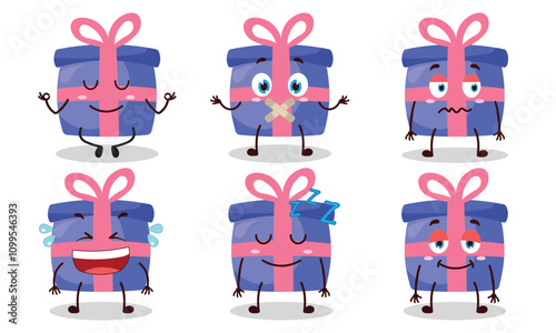 funny blue gift box cartoon with various expressions design illustration