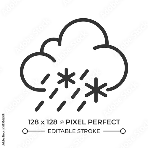 Sleet linear icon. Mixed precipitation, including rain and snowflakes. Weather forecast for day and night. Meteorology. Thin line illustration. Contour symbol. Vector outline drawing. Editable stroke