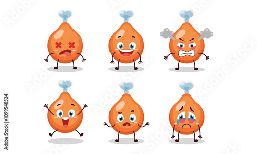 cute chicken drumstick cartoon with many expressions design illustration