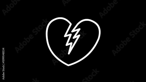 Broken heart Sketch cartoon doodle hand drawing motion graphics clip template with colorful lights animation. HD resolution with hyper realistic 4K black Background.