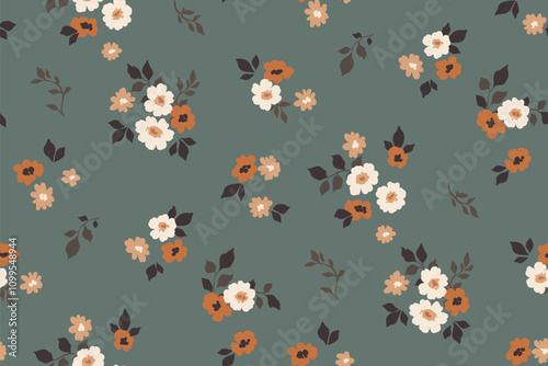 Seamless floral pattern, liberty ditsy print, abstract ornament: pretty mini plants in vintage motif. Cute botanical design: small hand drawn flowers, tiny leaves, simple bouquets. Vector illustration