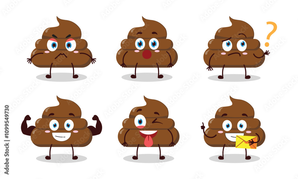 Obraz premium funny poop cartoon with different expressions character design illustration