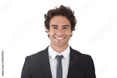 Smiling white businessmen in suit on transparent background. Men in work clothes. Rich men. Business boss. Boss of a start-up. European men. French men. American men. Isolated image. Png cut out