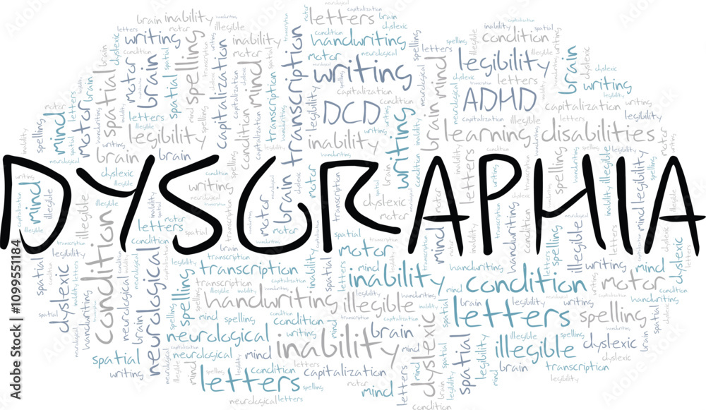 Fototapeta premium Dysgraphia word cloud conceptual design isolated on white background.