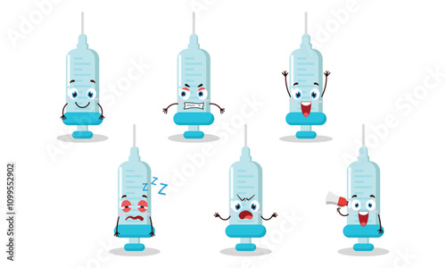 funny syringe cartoon with many expressions design illustration