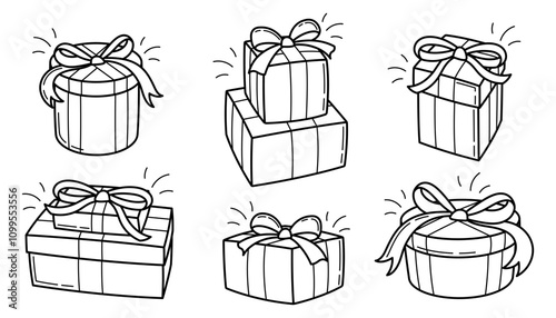 Classic gift boxes for Birthday, Christmas or New Year. Hand drawn illustrations set