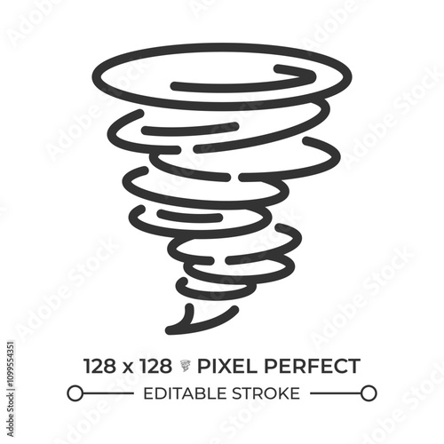 Tornado linear icon. Weather forecast. Swirling wind funnel. Windstorm. Destructive force of nature. Severe weather. Thin line illustration. Contour symbol. Vector outline drawing. Editable stroke