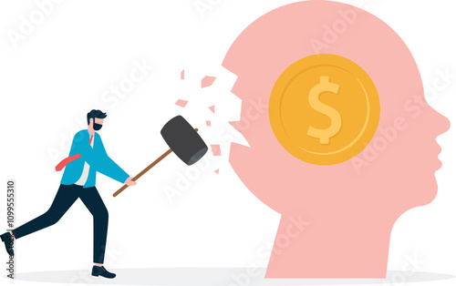 businessman digging with shovel and very near to success finding money gold under land.

