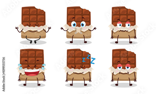 funny bite chocolate bar cartoon with various expressions design illustration