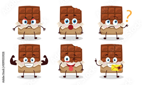 funny bite chocolate bar cartoon with different expressions character design illustration