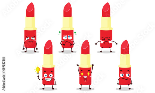 funny lipstick cartoon with different expressions design illustration