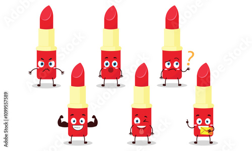 funny lipstick cartoon with different expressions character design illustration