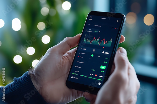 Wallpaper Mural Person using mobile app for microinvesting indoor setting technology focus urban environment close-up view financial empowerment Torontodigital.ca