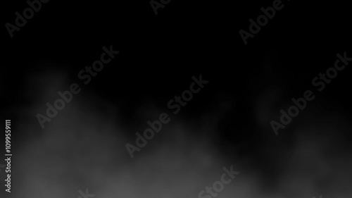 Rising wall of endless smoke steam or fog. Black and white smoke with looped animation. Seamless fog animation.
