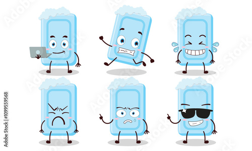 funny soap cartoon character with many pose activity design illustration