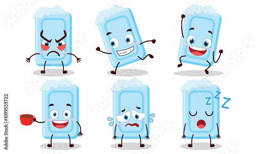funny soap cartoon character with various pose activity design illustration