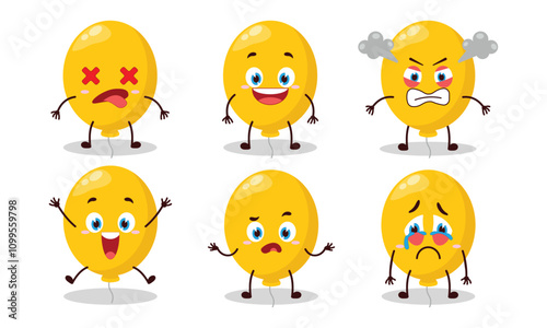 cute yellow balloon cartoon with many expressions design illustration