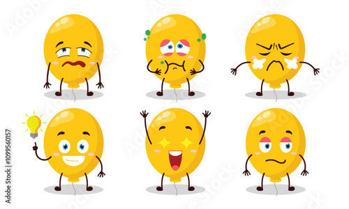 funny yellow balloon cartoon with different expressions design illustration