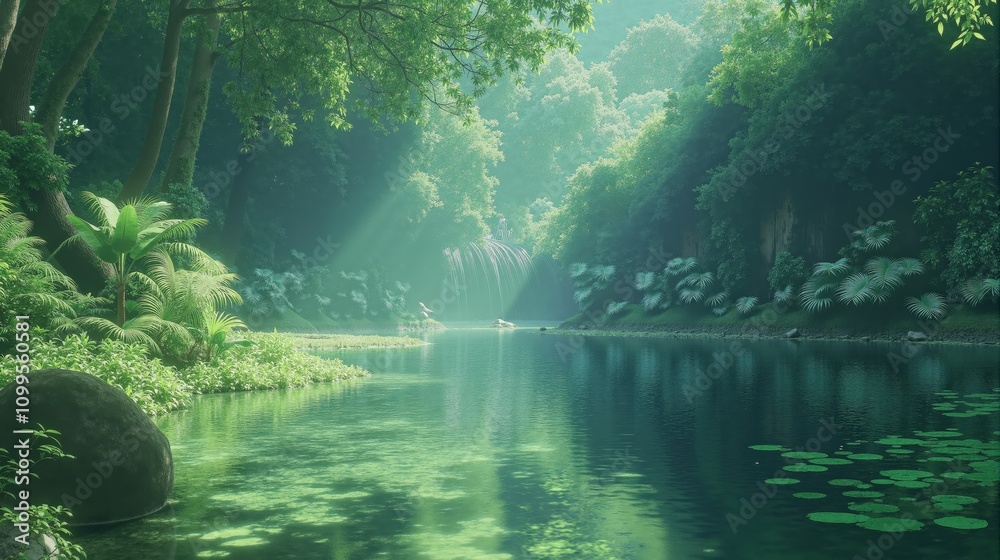 Fototapeta premium Tranquil Jungle Waterfall