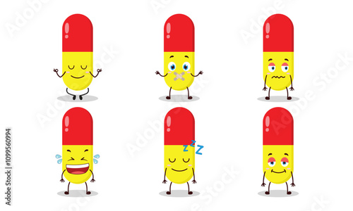 funny capsule cartoon with various expressions design illustration