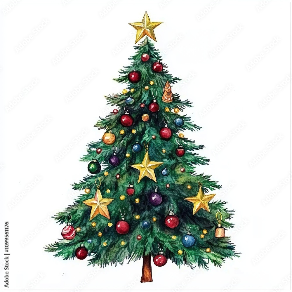 Fototapeta premium Christmas tree Watercolor isolated on a white background