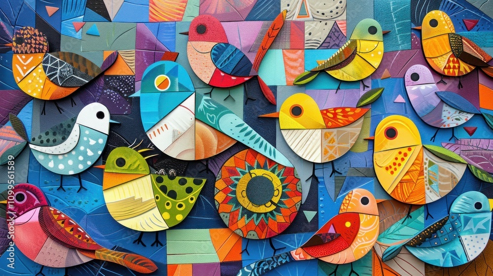 Fototapeta premium Colorful geometric birds art.